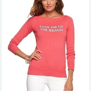 Lilly Pulitzer salmon pink sweater take me to the beach graphic size small